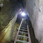 This is Just one section of the 175 ft of ladders that must be negotiated in the entrance series to reach the beginning of passage at the bottom of the Weller Entrance.